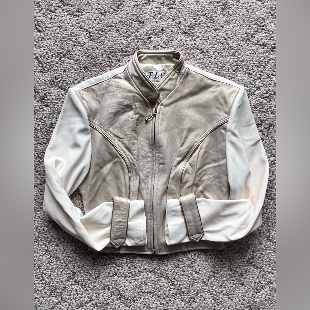 Vtg 90s Gold Leather 80s Cropped Zip TLC Twins Leather Jacket - S